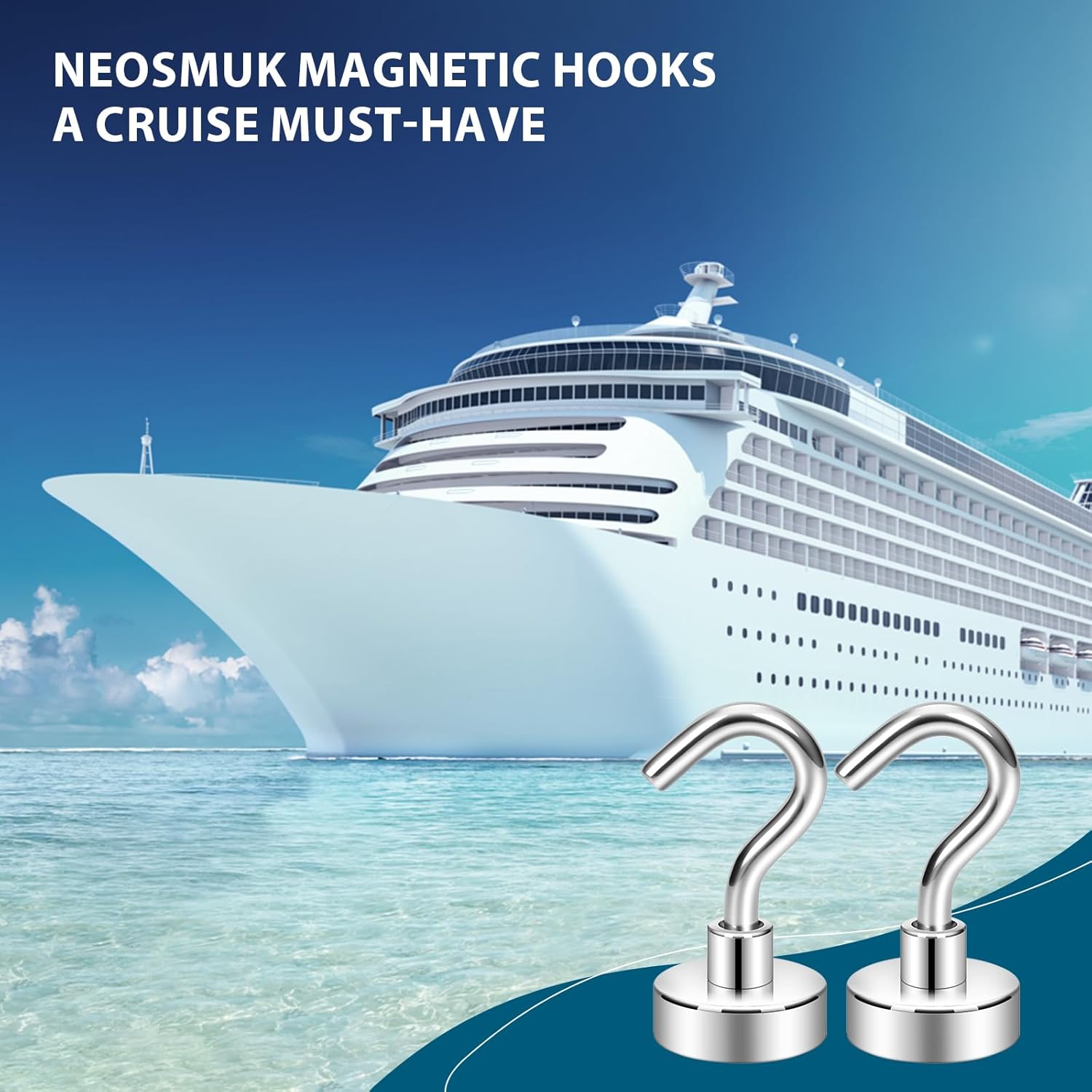 Neosmuk Magnetic Hooks, Heavy Duty 30lb+ Strong Magnet Hook for Cruise Cabins, Cruise Ship Essentials for Hanging, Metal Wall Refrigerator Hangers (Silver White, 10 Pack)
