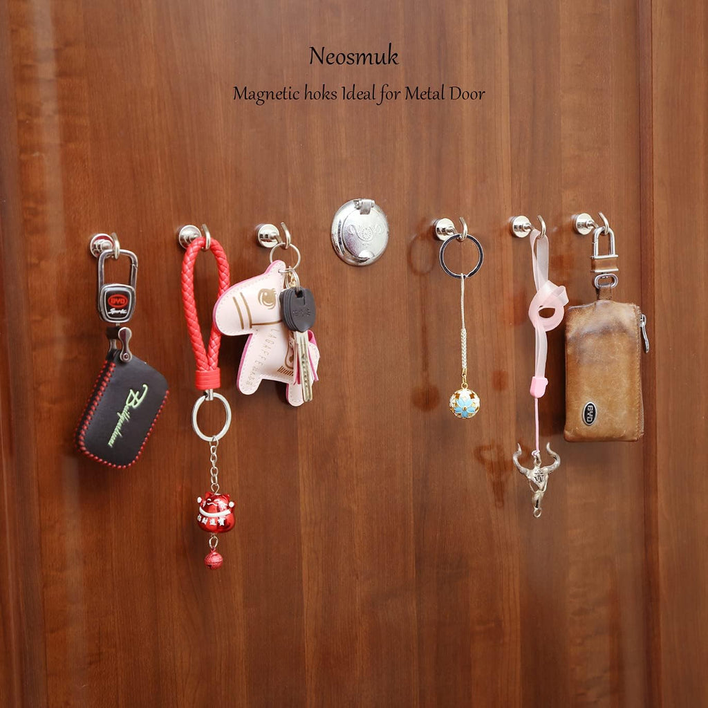 Neosmuk Magnetic Hooks, Heavy Duty 30lb+ Strong Magnet Hook for Cruise Cabins, Cruise Ship Essentials for Hanging, Metal Wall Refrigerator Hangers (Silver White, 10 Pack)