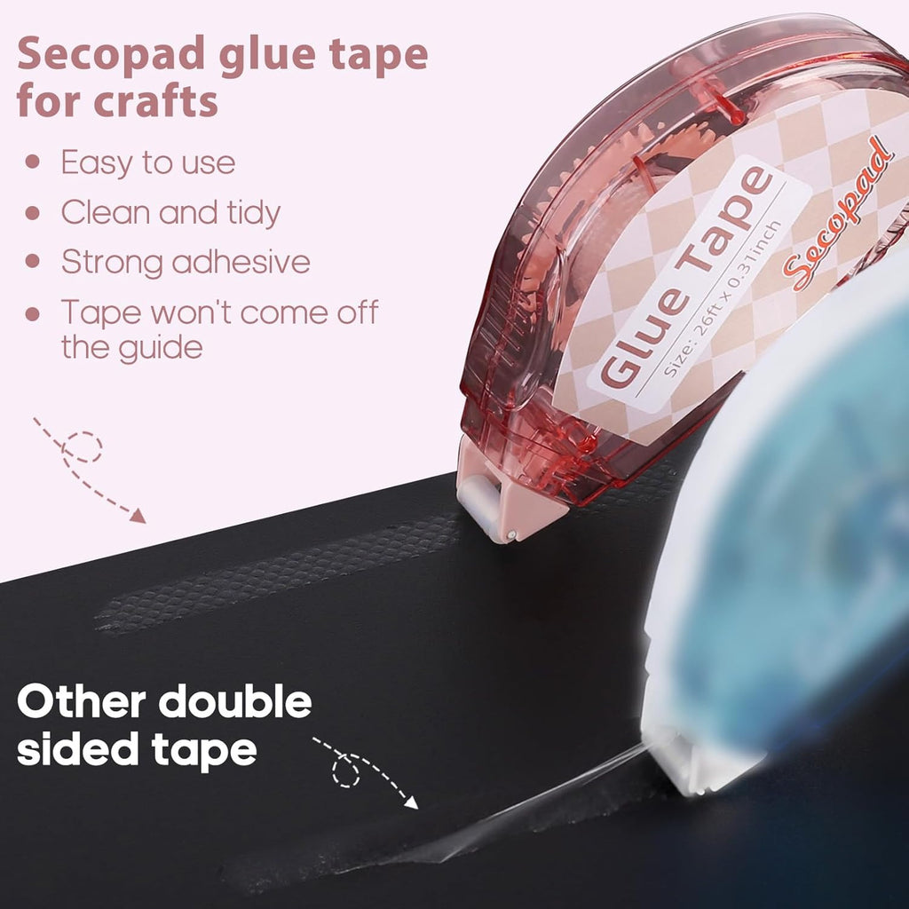 Secopad Scrapbook Tape, 4 Pack Double Sided Tape Roller for Crafts, Adhesive Glue Runner Scrapbooking Supplies Journaling School Office Teacher Supplies, 0.3IN x 26FT, Clear Light-Colored Shell