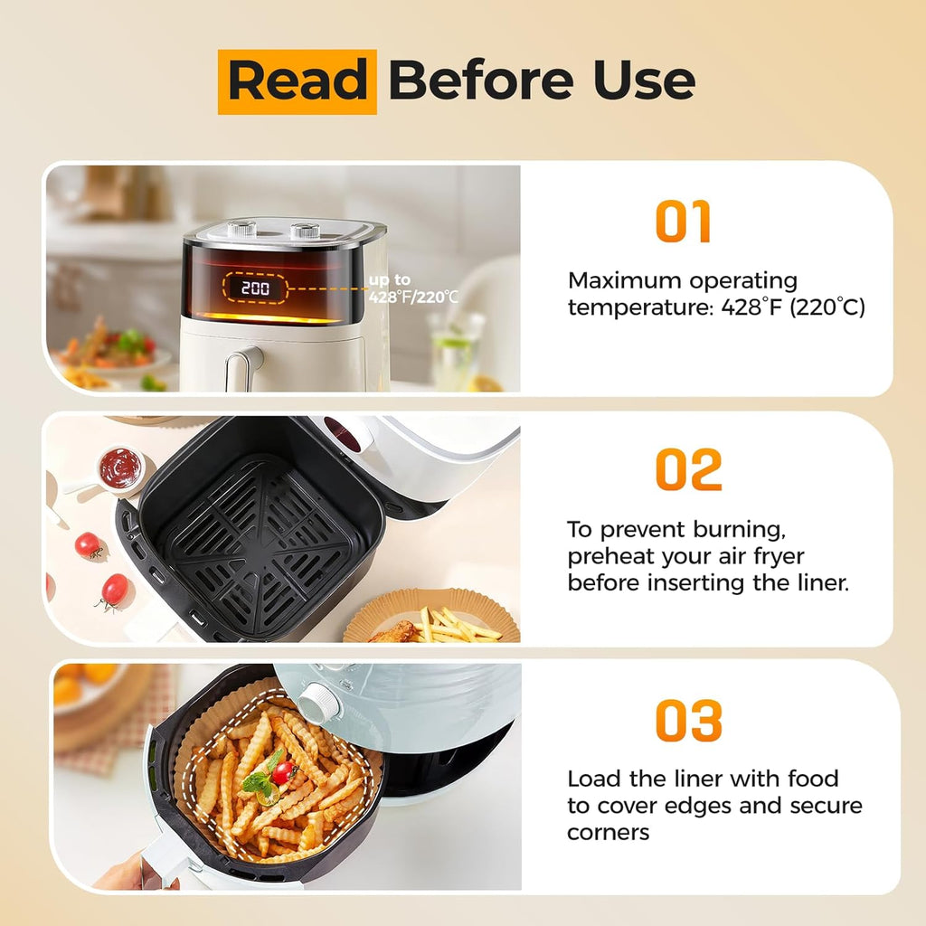 Air Fryer Paper Liners, 125Pcs Parchment Paper, Air Fryer Liners Disposable for Microwave, Non-Stick Air Fryer Liner Square Free of Bleach (8IN)