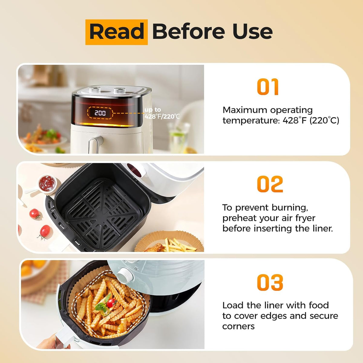 Air Fryer Paper Liners, 125Pcs Parchment Paper, Air Fryer Liners Disposable for Microwave, Non-Stick Air Fryer Liner Square Free of Bleach (8IN)
