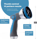 INNAV8 Garden Hose Nozzle Heavy Duty - Features 10 Spray Patterns, THUMB CONTROL On Off Valve Hose Sprayer Nozzle for Easy Water Control - Outdoor Water Hose Nozzle Head Attachment