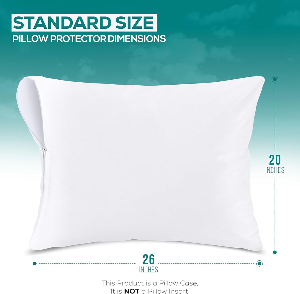 Set of 4 Pillow Protectors with Zipper Standard Size, Bed Bug and Dust Mite Proof Pillow Covers, Ultra Soft Pillow Encasements, Moisture Wicking and Waterproof Pillow Cases by Utopia Bedding (White)