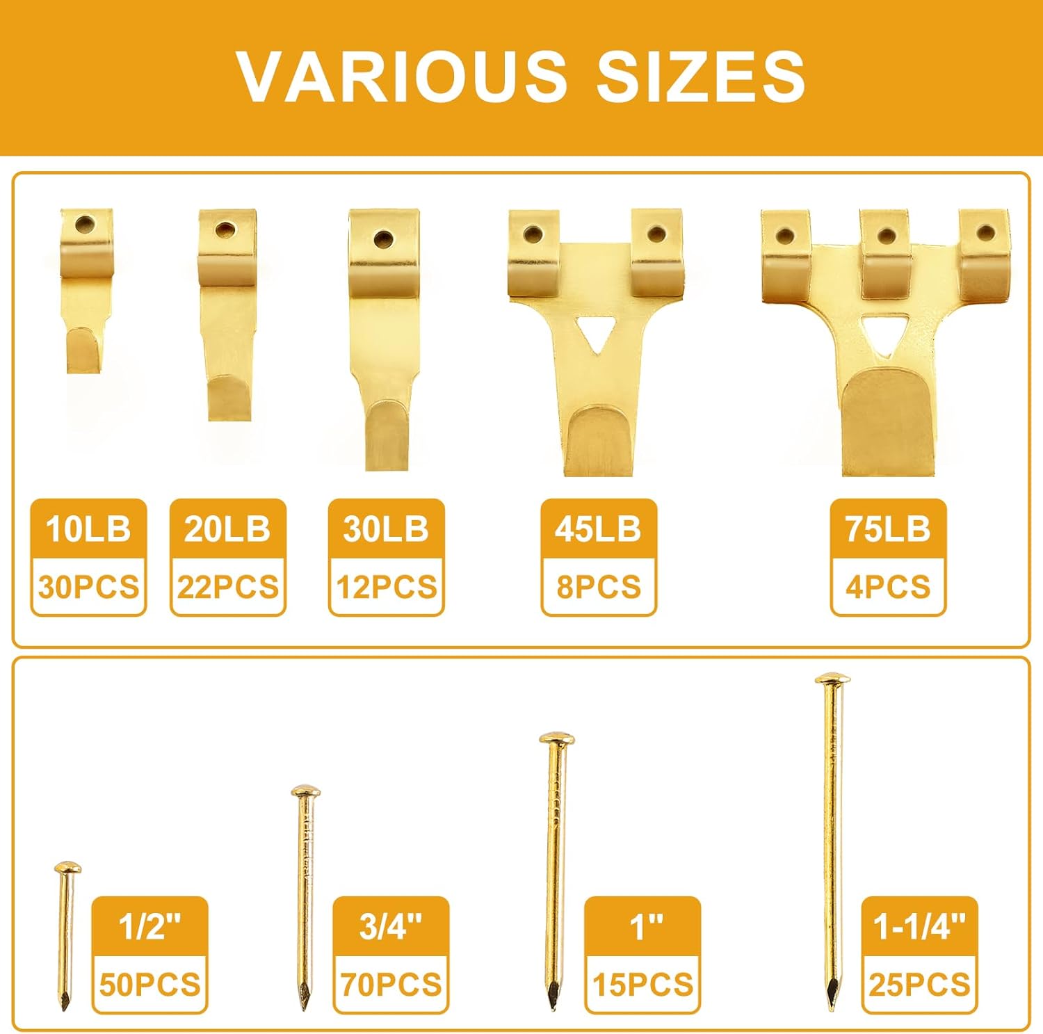 KURUI 303Pcs Picture Hanging Kit, Picture Hangers Assorted Kit with Heavy Duty Picture Hanging Hooks/Hardware Nails/Sawtooth/Wire/D Rings/Level, Metal Picture Wall Hooks for Frame Canvas Mounting