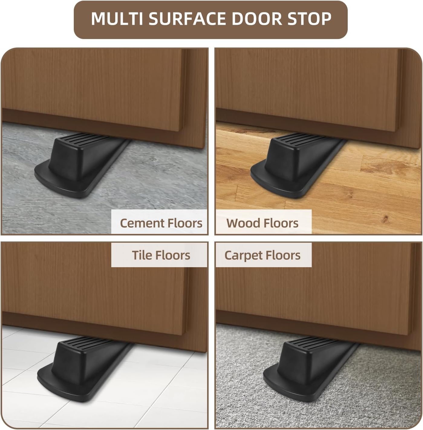 JZWBLILY Door Stoppers for Bottom of Door on Floor, Premium Rubber Door Stopper Wedge, Floor Sturdy Stackable Door Stops for Carpet Heavy Duty Door, Door Gaps (Black, 2 Pack)