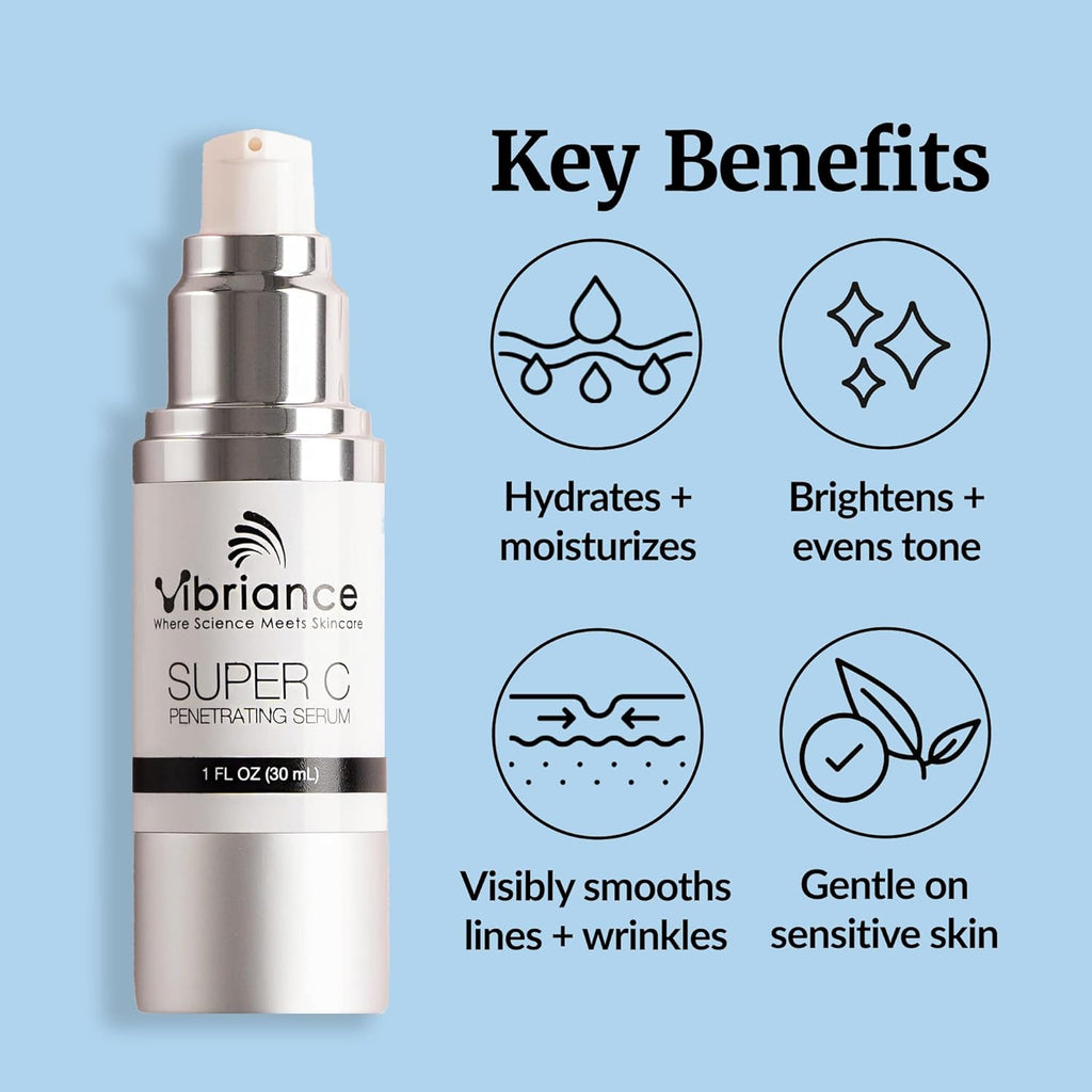 Vibriance Super C Serum for Mature Skin - All-in-One Vitamin Formula Hydrates, Firms, Lifts, Smooths, Targets Age Spots, Wrinkles, 1 fl oz