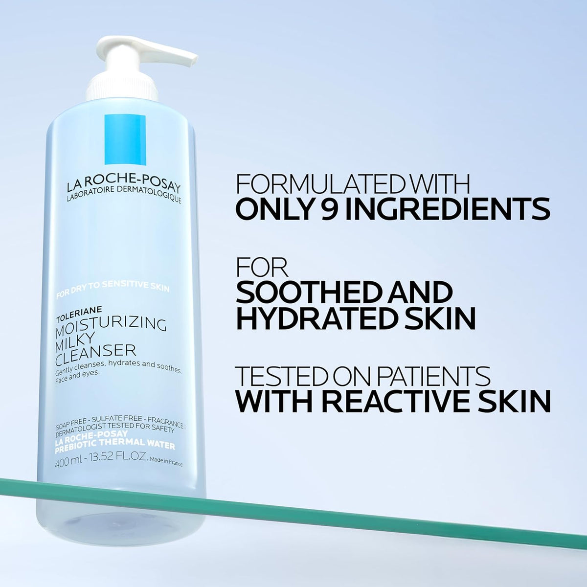 La Roche-Posay Toleriane Moisturizing Milky Cleanser, Gentle Face Cleanser with Glycerin for Dry, Sensitive & Allergy-Prone Skin, Face Wash for Hydration, Makeup Remover Cleanser, 13.5fl oz