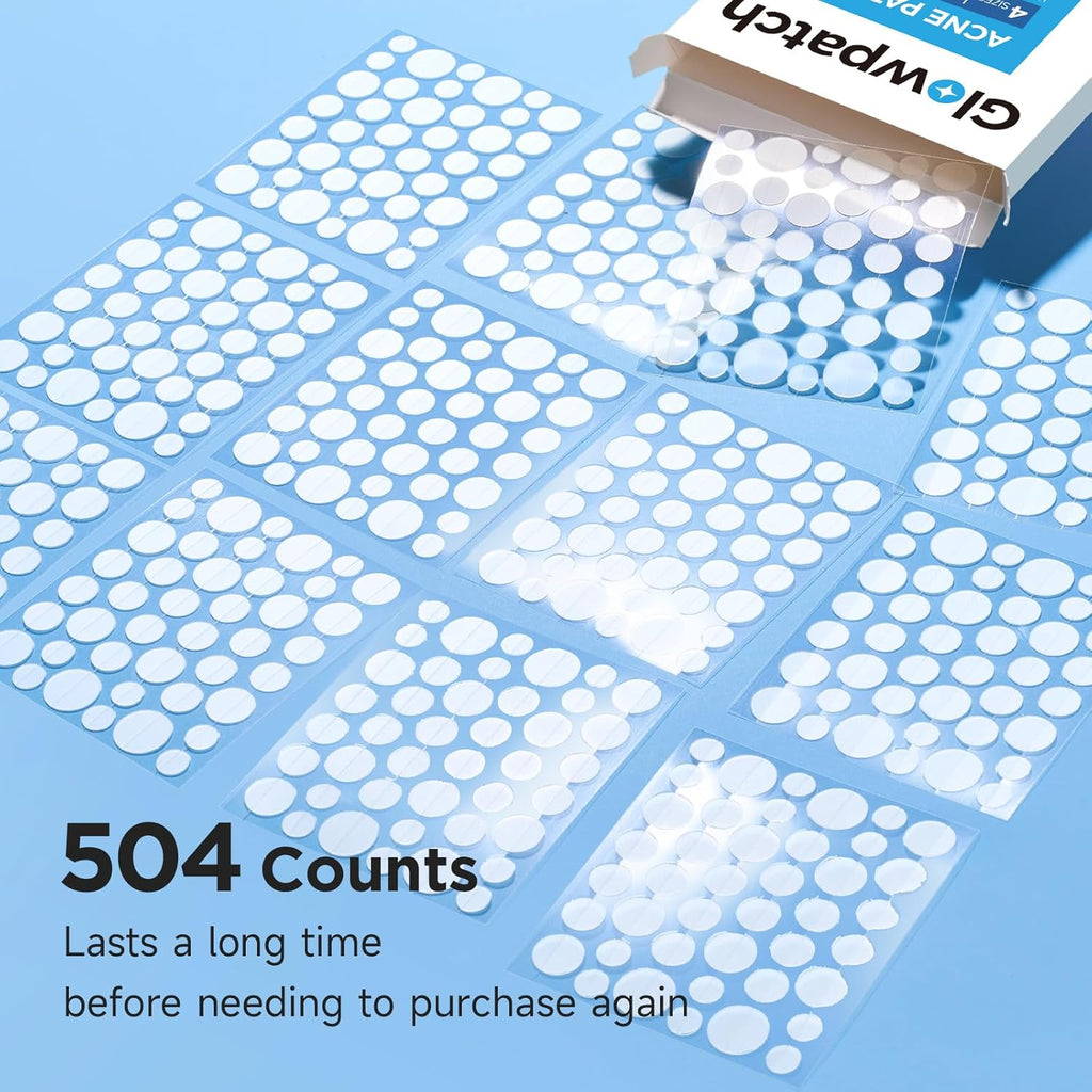 Pimple Patches for Face (504 Count), FSA Eligible Acne Patch Bulk, Zit Stickers 4 Sizes, Hydrocolloid Spot Stickers, Clear Acne Dots for Covering Zits, Blemishes and Breakouts