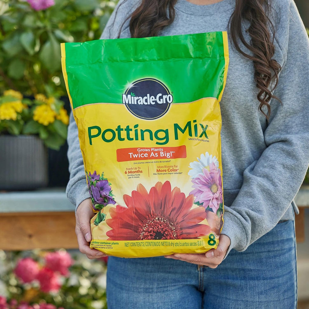 Miracle-Gro Potting Mix - For Container Plants, Flowers, Vegetables, Shrubs, Annuals, Perennials, Potting Soil Mix, Feeds up to 6 Months, 8 qt. (2-Pack)