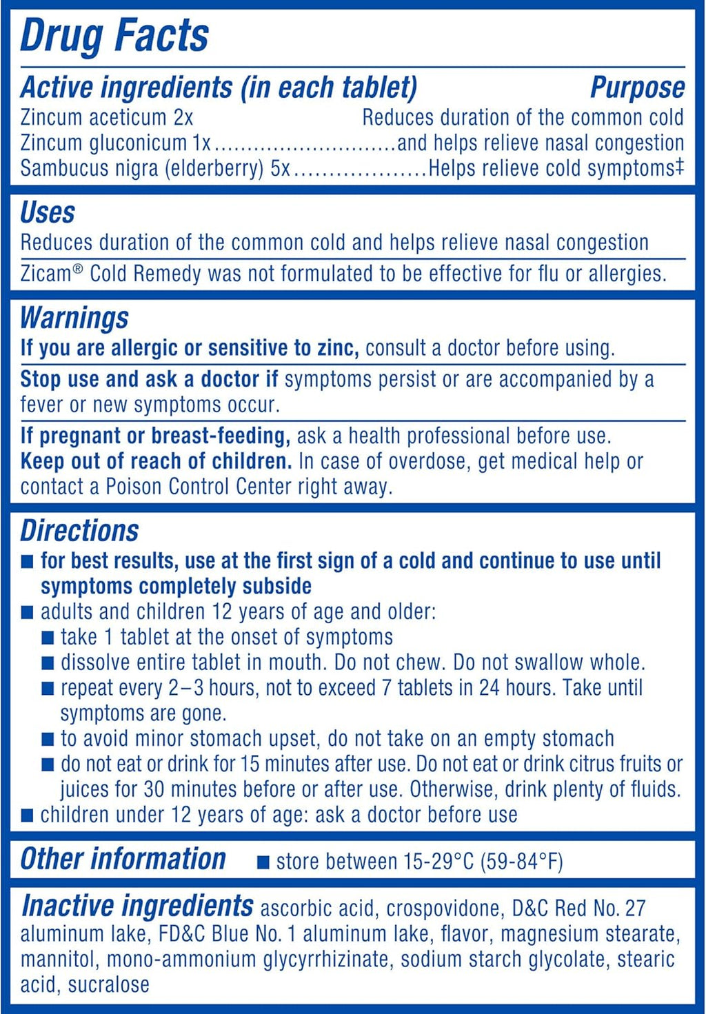 Zicam Cold Remedy Zinc RapidMelts, Elderberry Citrus Flavor, Homeopathic, Cold Shortening Medicine, Shortens Cold Duration, 25 Count