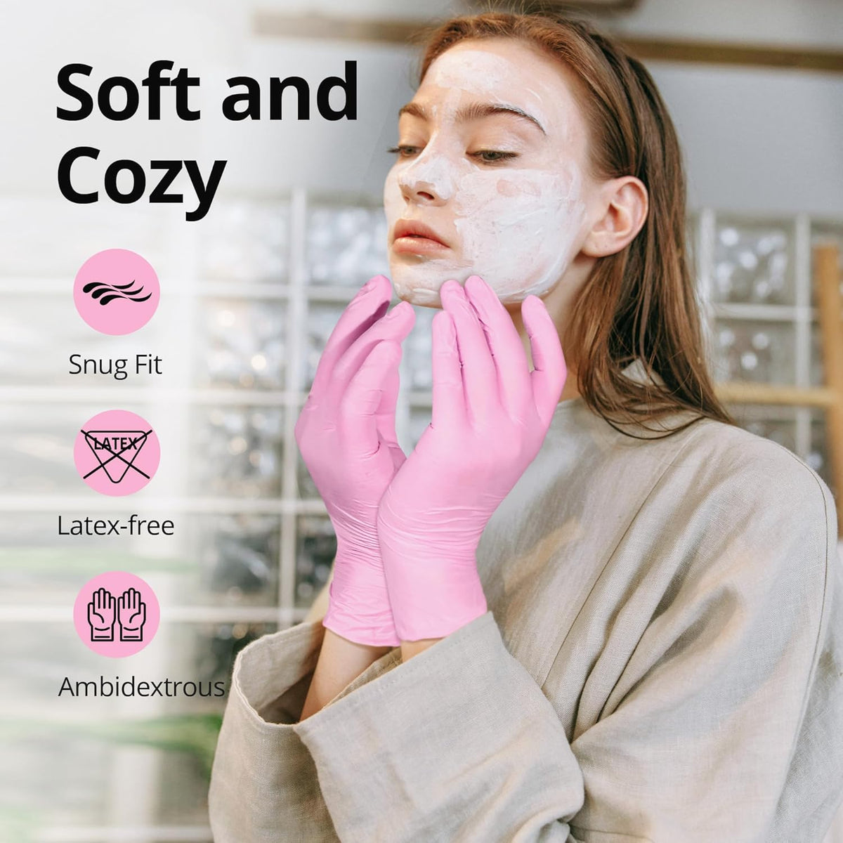 SwiftGrip Pink Nitrile Gloves, 3-mil, Industrial Gloves Disposable Latex Free, for Cleaning & Esthetician, Rubber Powder-Free, 100-ct Box (Small)