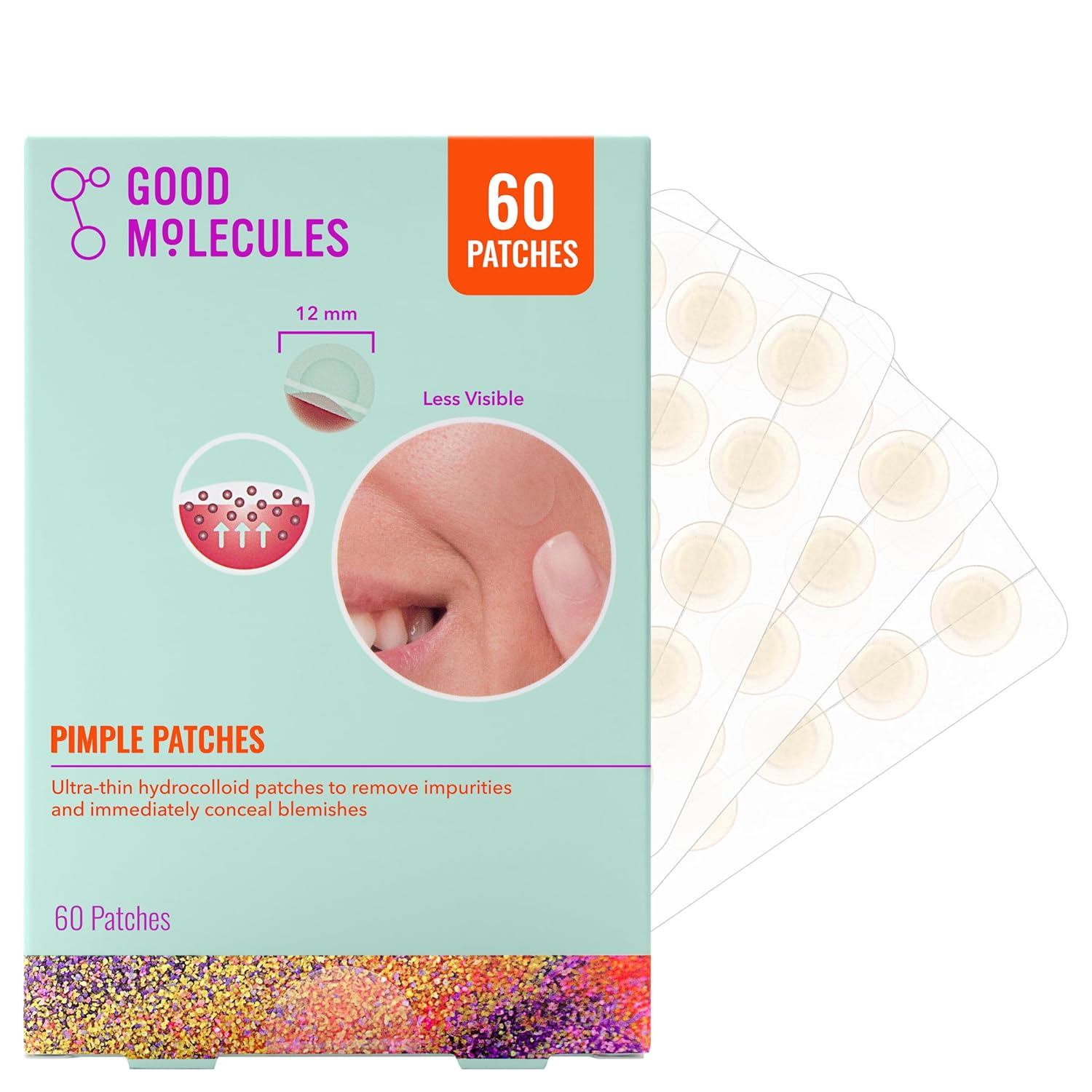 Good Molecules Pimple Patches for Face, 60 Pack – Ultra-Thin Hydrocolloid Acne & Zit Patches, Invisible Under Makeup, Clinically Tested Acne Spot Treatment