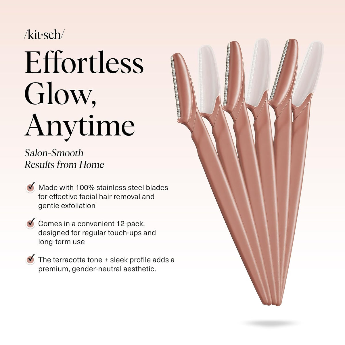 Kitsch Dermaplane Razor for Women Face – Face Razors for Women & Men, Eye Brow Razors & Face Shaver – Exfoliating Facial Razor & Dermaplaner as Skin Care Tool for Smoother Skin - Terracotta, 6 pcs