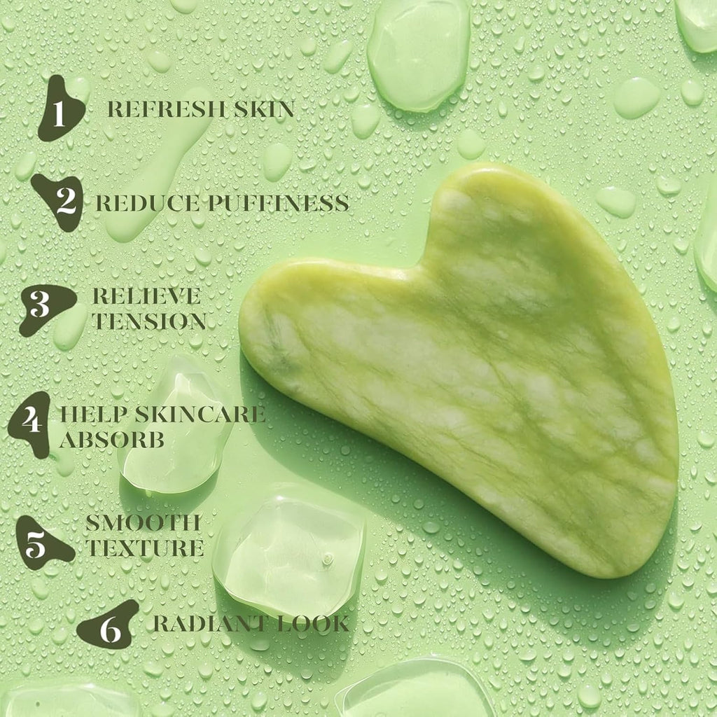 BAIMEI IcyMe Gua Sha & Jade Roller Facial Tools Face Roller and Gua Sha Set for Puffiness and Redness Reducing Skin Care Routine, Self Care for Men Women - Green