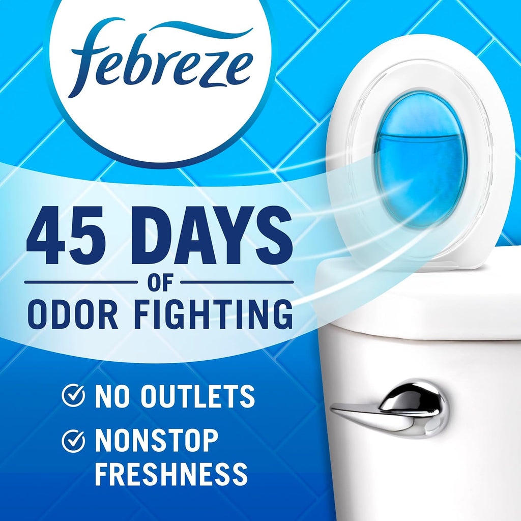 Febreze Bathroom Air Freshener Odor-Fighting for Small Spaces Scented Plug In Alternative Long-Lasting for Home and Bathroom and Kitchen Closet Air Fresheners, Linen & Sky Scent, 4 Count