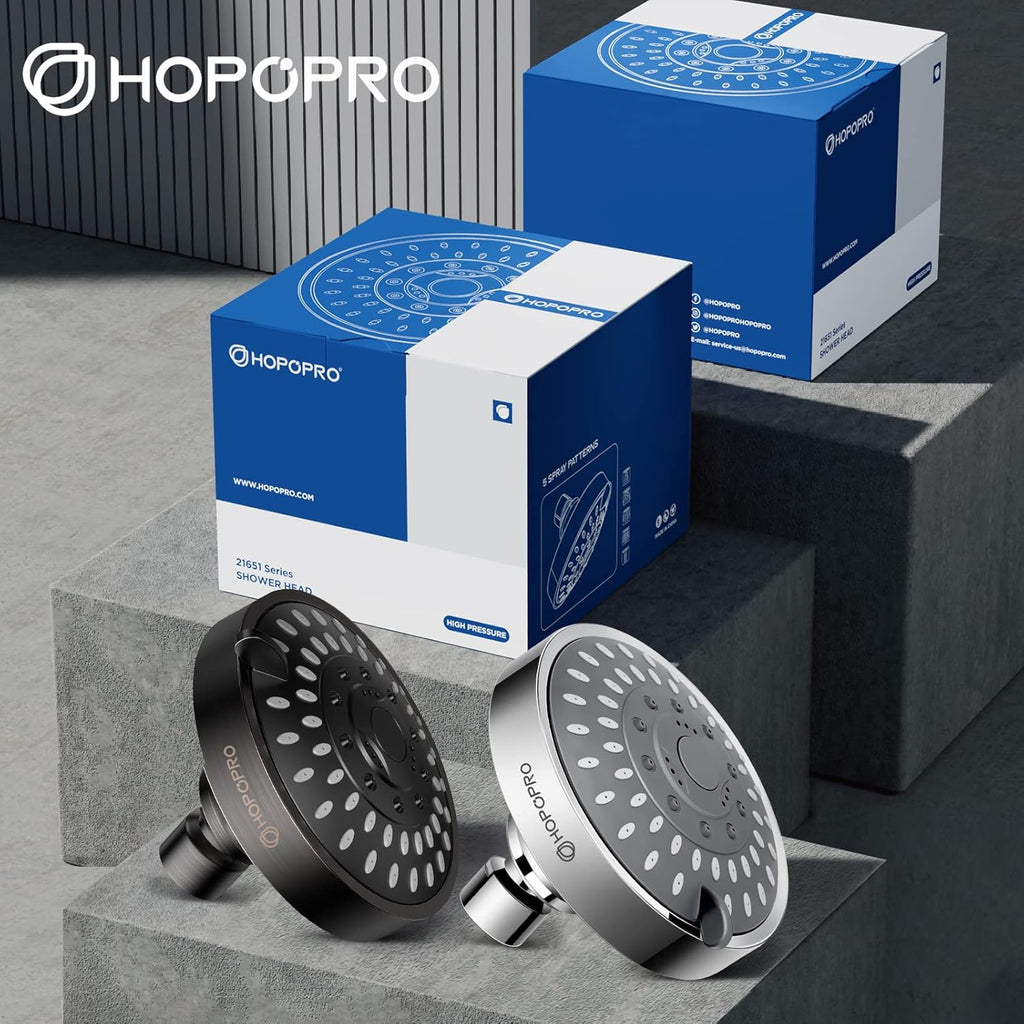 HOPOPRO 5-Mode High Pressure Shower Head - The Washington Post, NBC News, Today TV Show Recommended - High Flow Fixed Showerheads (4 Inch Chrome)