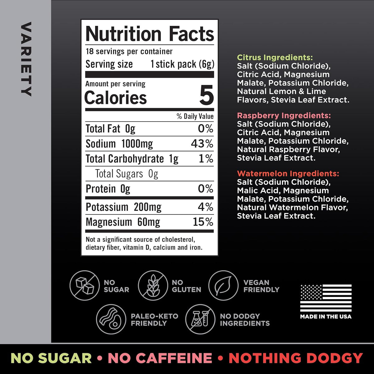 LMNT Zero Sugar Electrolytes - Variety Pack Bundle | Drink Mix | 18-Count