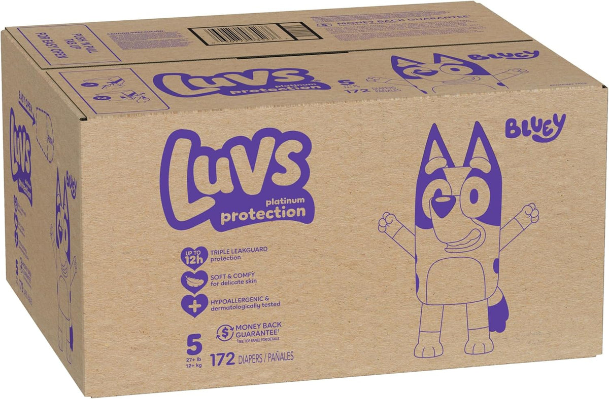 Luvs Diapers - Size 5, 172 Count, Bluey Platinum Protection Baby Diaper