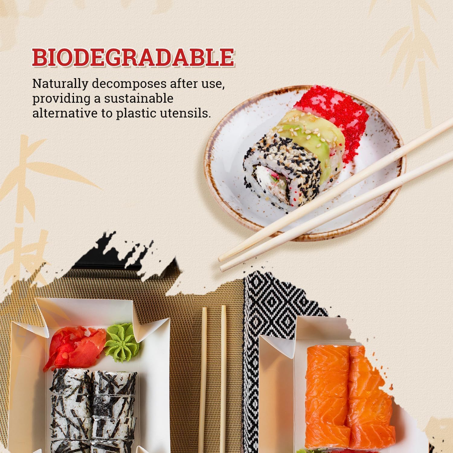52USA Disposable Bamboo Chopsticks (100 Sets) - 9'' Long, UV Treated, Individually Wrapped Japanese and Chinese Wooden Chopsticks Bulk