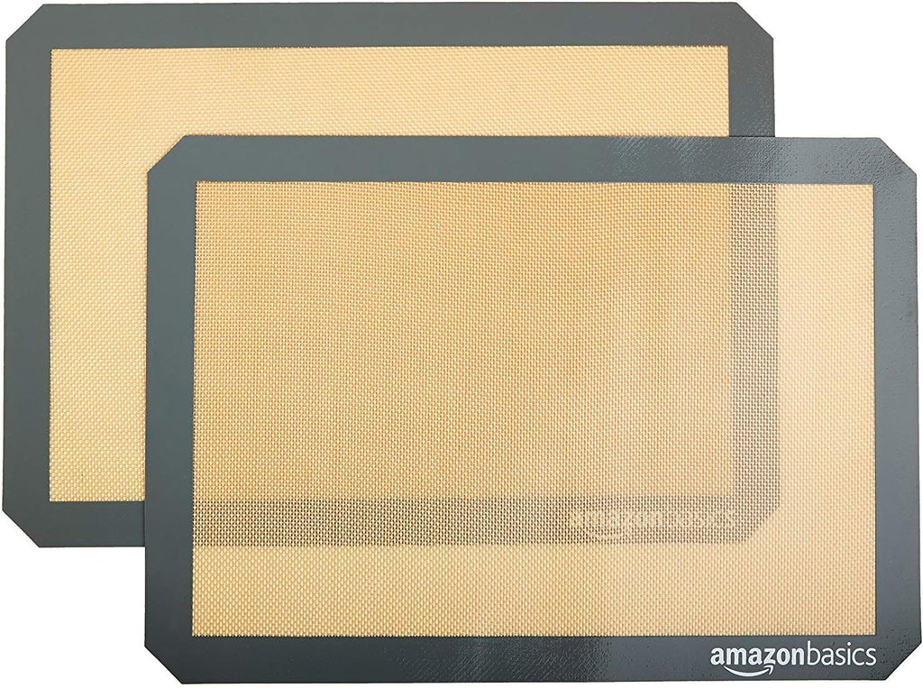 Amazon Basics Silicone Rectangular Baking Mat, Non-Stick, Reusable, Dishwasher Safe, Food Safe, Heat Resistant, 16.5" x 11.6", Beige/Gray, 2-Pack