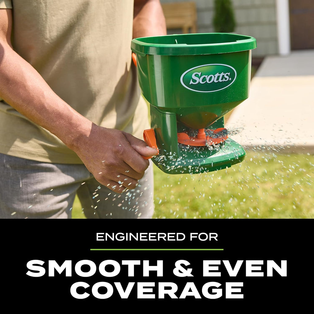 Scotts Whirl Hand-Powered Spreader - for Grass Seed, Lawn Fertilizers, Salt, and Ice Melt, Handheld Spreader Holds up to 1,500 sq. ft. of Product