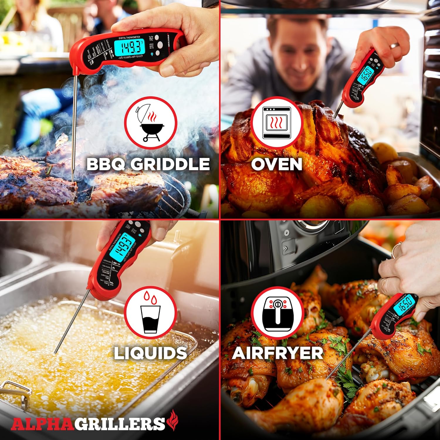 Alpha Grillers Meat Thermometer Digital – Instant Read Food Thermometer for Cooking & Grilling – Professional Kitchen Gifts for Men, Dad & Mom