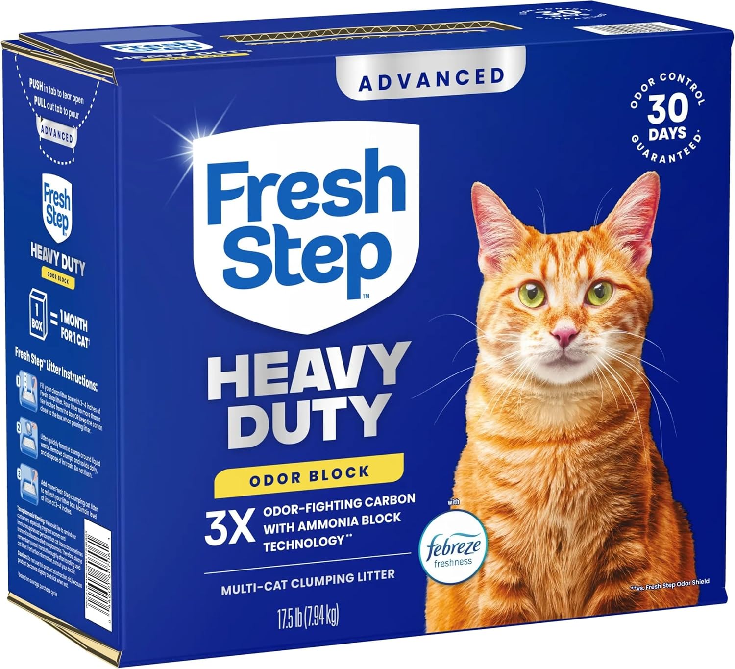 Fresh Step Heavy Duty Odor Block Advanced Multi Cat Clumping Litter with Febreze, 17.5 lb (Package May Vary)