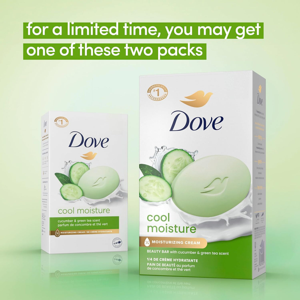 Dove Beauty Bar Soap Cool Moisture Cucumber & Green Tea Scent, 8 Bars for Refreshed Skin, Leaves Skin Refreshed 3.75 oz
