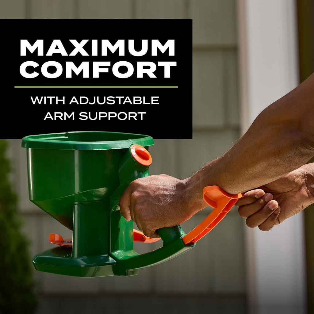 Scotts Whirl Hand-Powered Spreader - for Grass Seed, Lawn Fertilizers, Salt, and Ice Melt, Handheld Spreader Holds up to 1,500 sq. ft. of Product