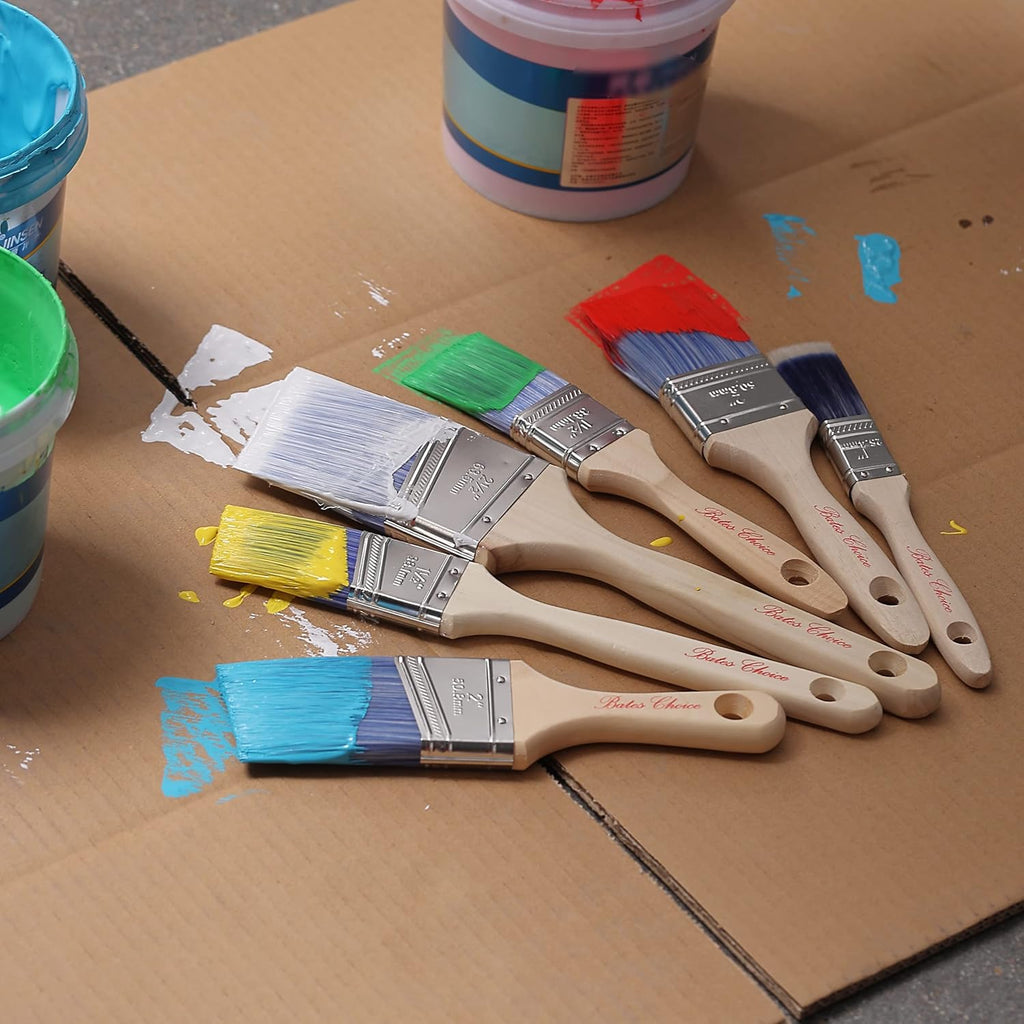 Bates- Paint Brushes, 6 Pack, Treated Wood Handle, Paint Brushes for Walls, Stain, Furniture