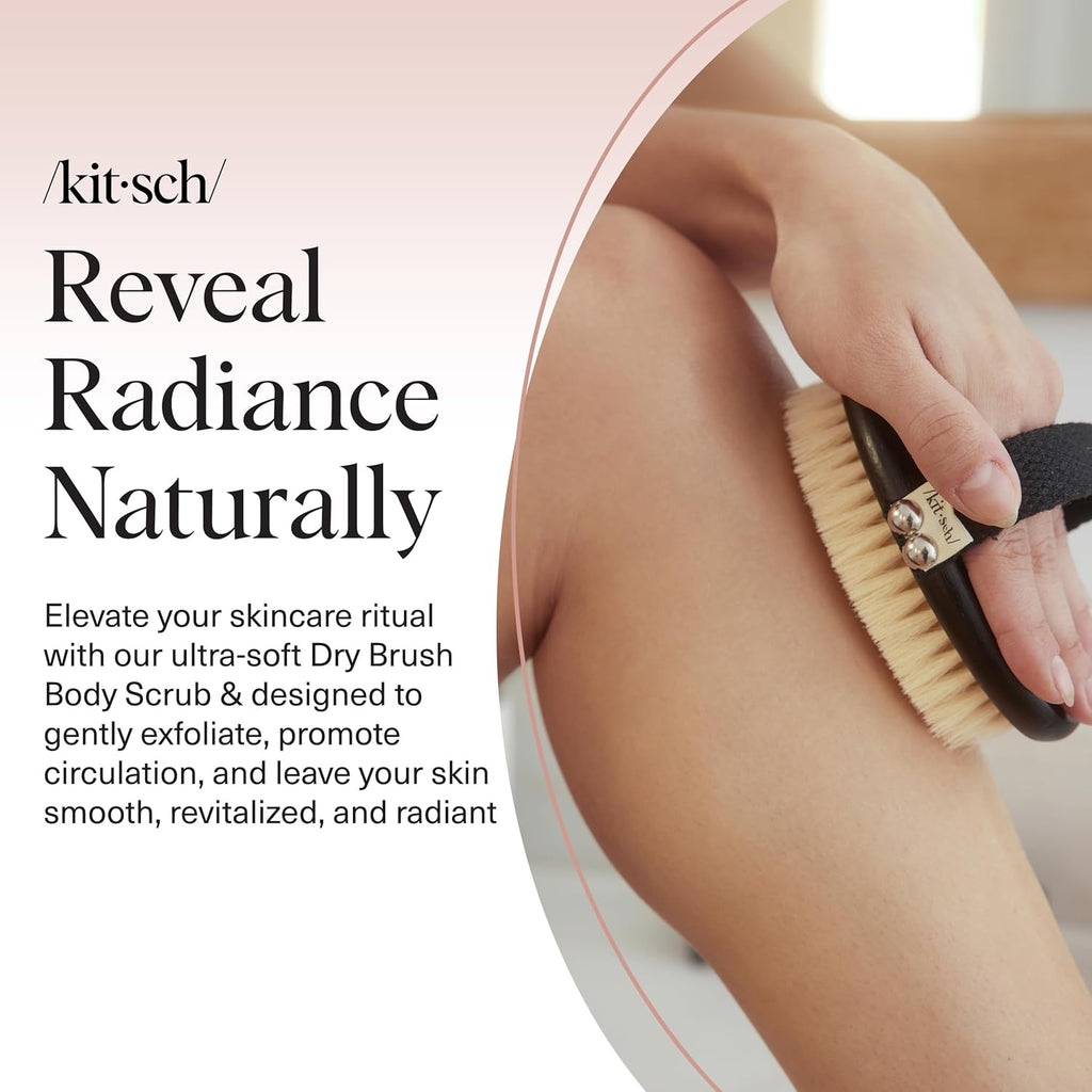 Kitsch Dry Brushing Body Brush for Lymphatic Drainage- Soft Bristles Shower Brush - Dry Brush to Remove Dry Skin and Improves Blood Circulation, Body Scrubber for Glowing Skin, Sauna Accessories