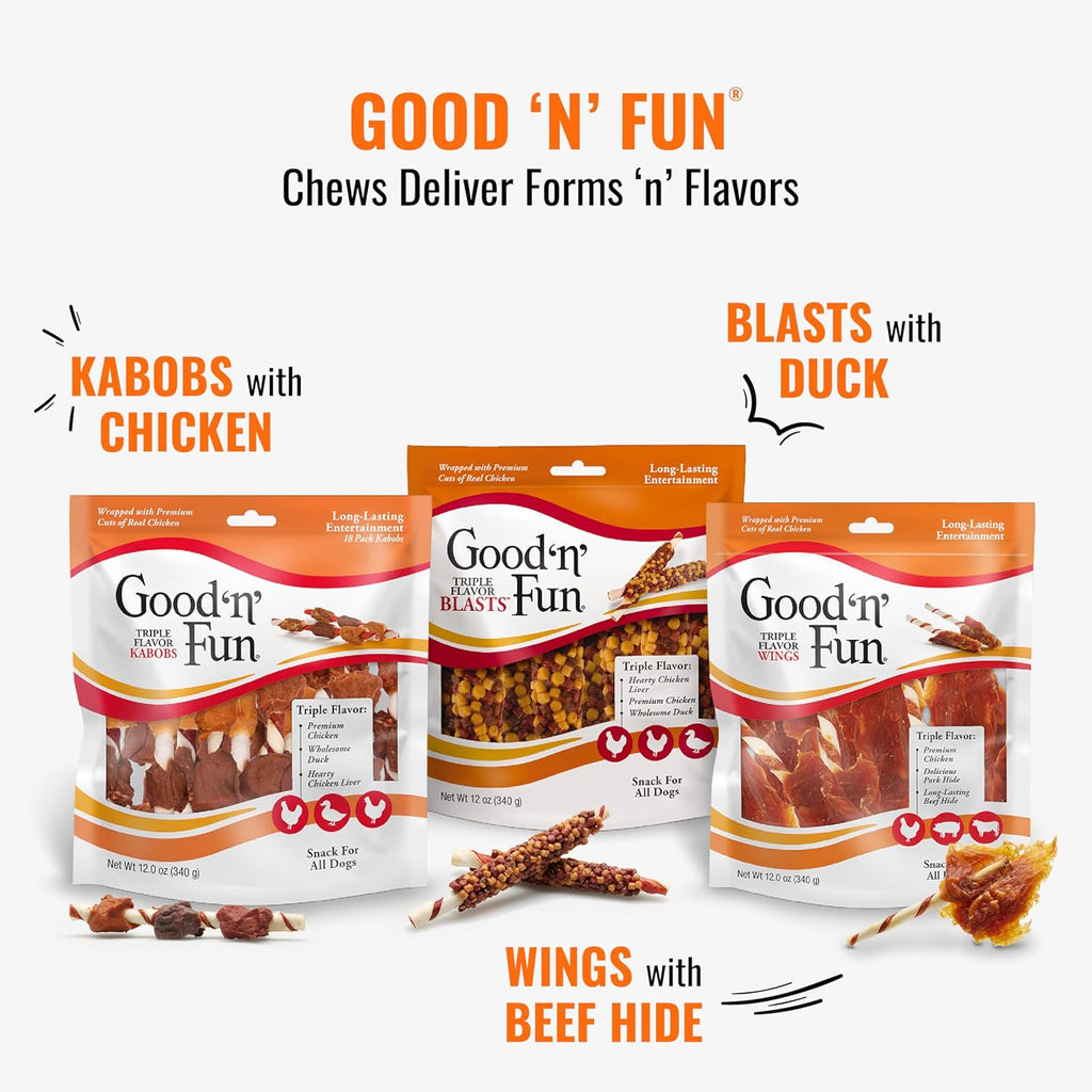 Good ‘n’ Fun Triple Flavor Rolls for Large Dogs, Treat Your Dog to Long-Lasting Chews Made with Real Beef Hide and Chicken, 6 Count