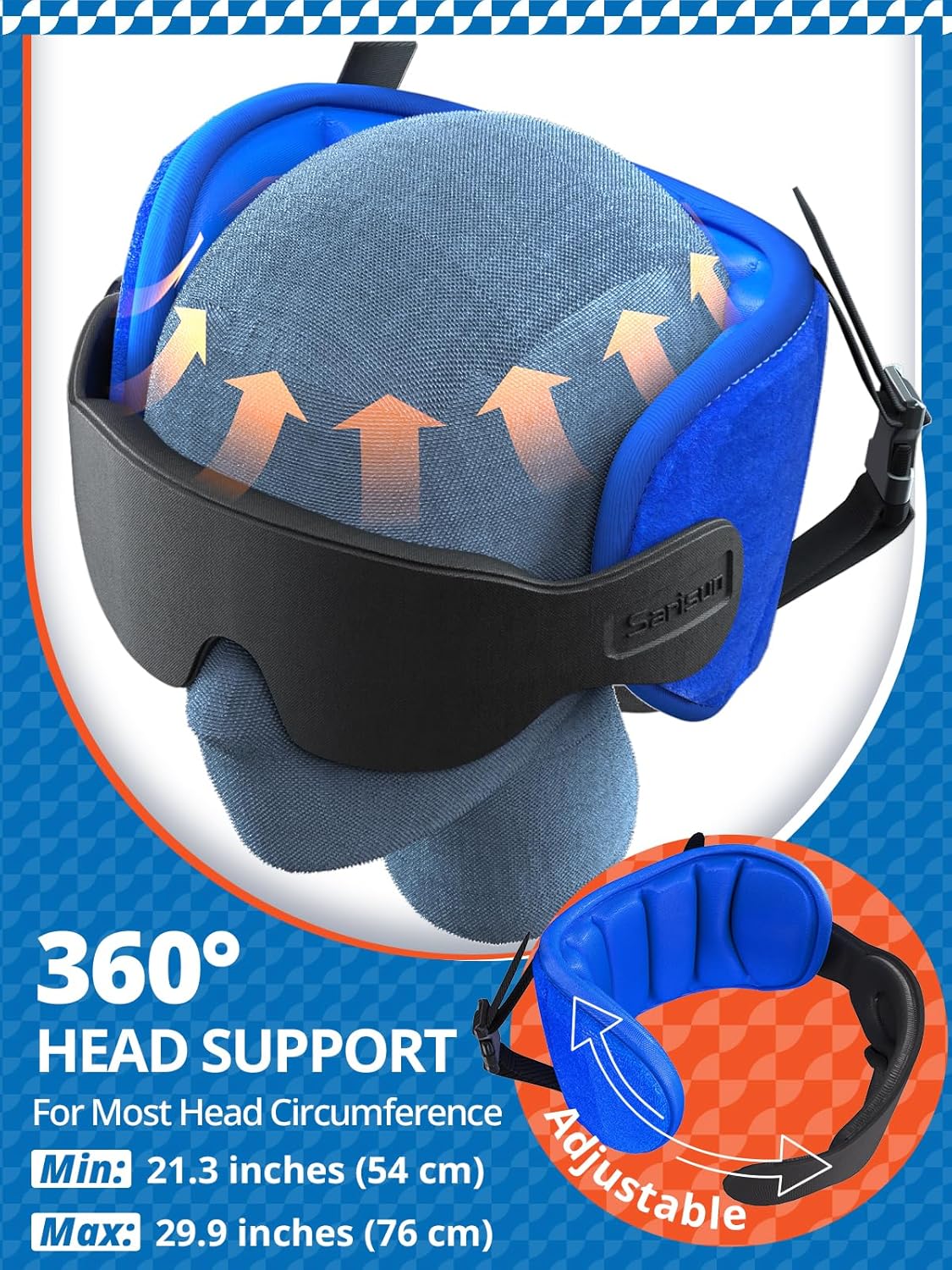 SARISUN Travel Pillows for Airplanes, Airplane Pillow for Long Flight, Airplane Head Strap with Eye Mask for Sleep, Travel Neck Pillow for Car Road Trip, 360° Support Headrest, Stop Bobblehead, Black