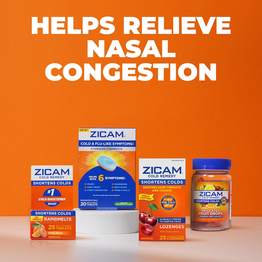 Zicam Cold Remedy Zinc RapidMelts, Elderberry Citrus Flavor, Homeopathic, Cold Shortening Medicine, Shortens Cold Duration, 25 Count