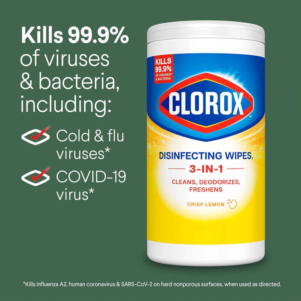 Clorox Disinfecting Cleaning Wipes for Spring Cleaning & Allergy Season, Bleach Free, Fresh Scent and Crisp Lemon, 75 Count Each, Pack of 3