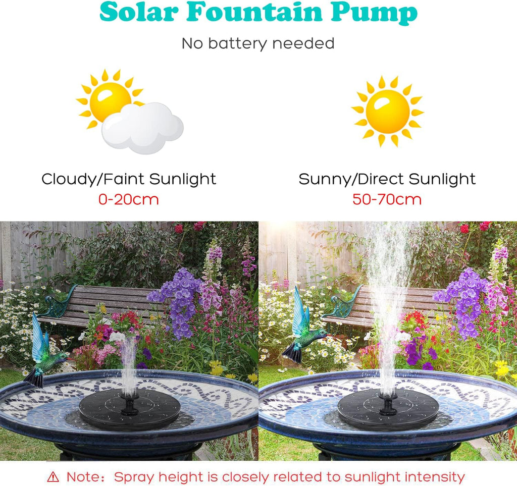 Mademax Solar Bird Bath Fountains, Upgrade 1.4W Solar Fountain Pump with 6 Nozzles, Free Standing Floating Solar Powered Water Fountain Pump for Bird Bath, Garden, Pond, Pool, Outdoor