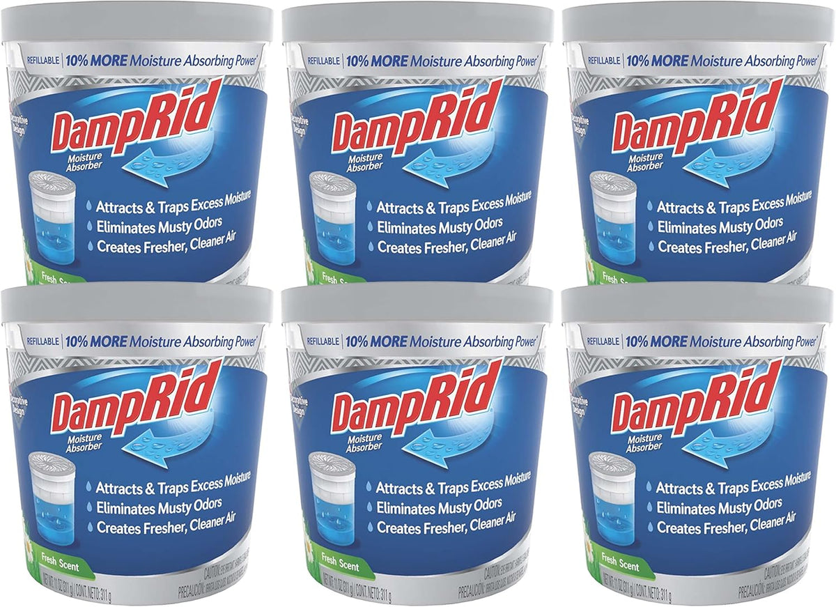DampRid Refillable Moisture Absorber, 11 oz., 6-Pack - Fresh Scent Moisture Absorbers, 10% More Absorbing Power*, Eliminates Musty Odors for Fresher, Cleaner Air
