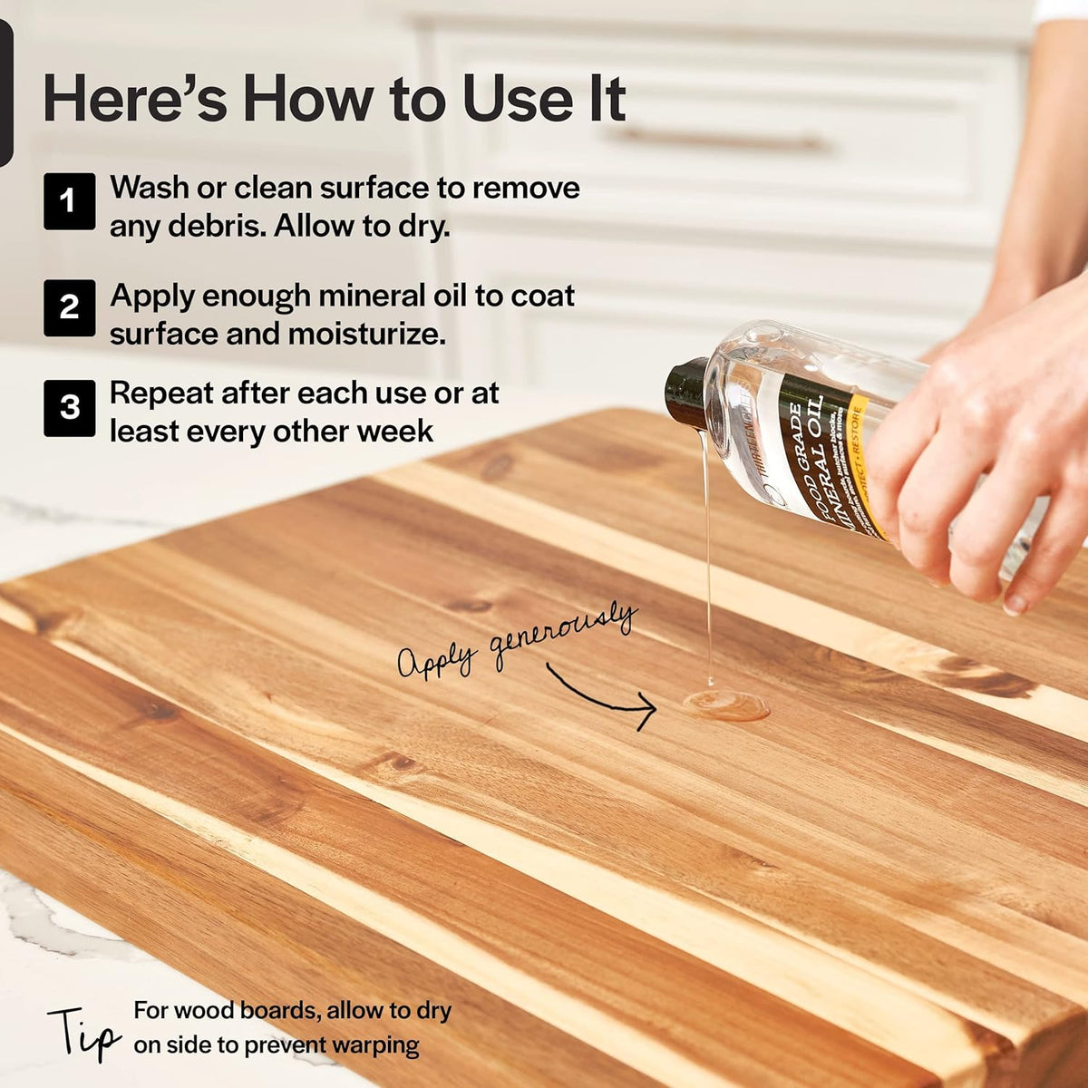 Thirteen Chefs Mineral Oil - 8 oz Food Grade Conditioner for Wood Cutting Board, Countertop & Butcher Block, Lubricant for Knife or Meat Grinder - Safe USP Finish on Marble, Soapstone