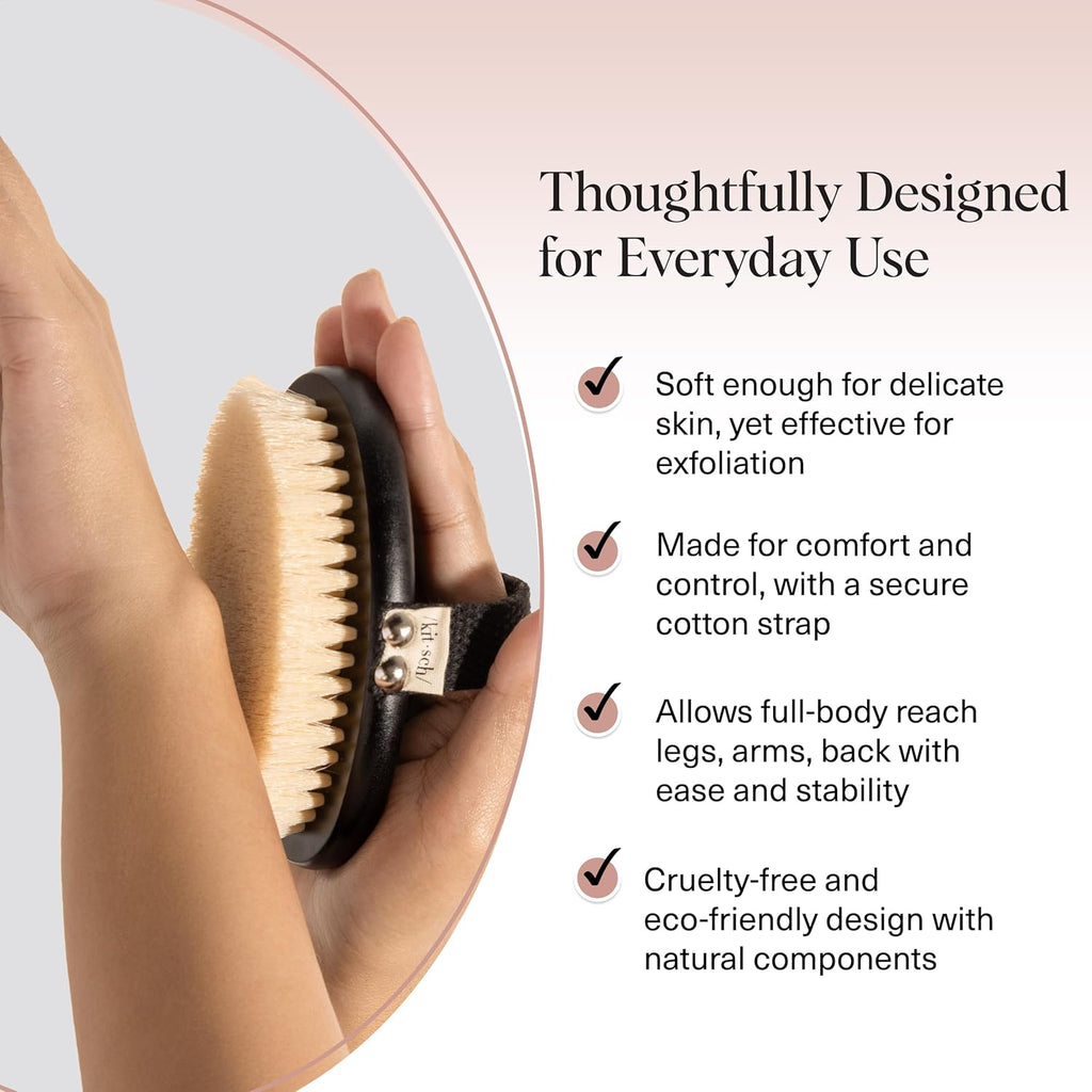 Kitsch Dry Brushing Body Brush for Lymphatic Drainage- Soft Bristles Shower Brush - Dry Brush to Remove Dry Skin and Improves Blood Circulation, Body Scrubber for Glowing Skin, Sauna Accessories