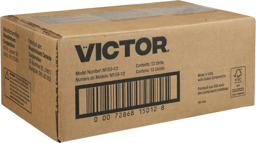 Victor Mouse Traps M150-12, Metal Pedal, Sustainably Sourced FSC Wood, Wooden Mouse Traps - Pack of 12