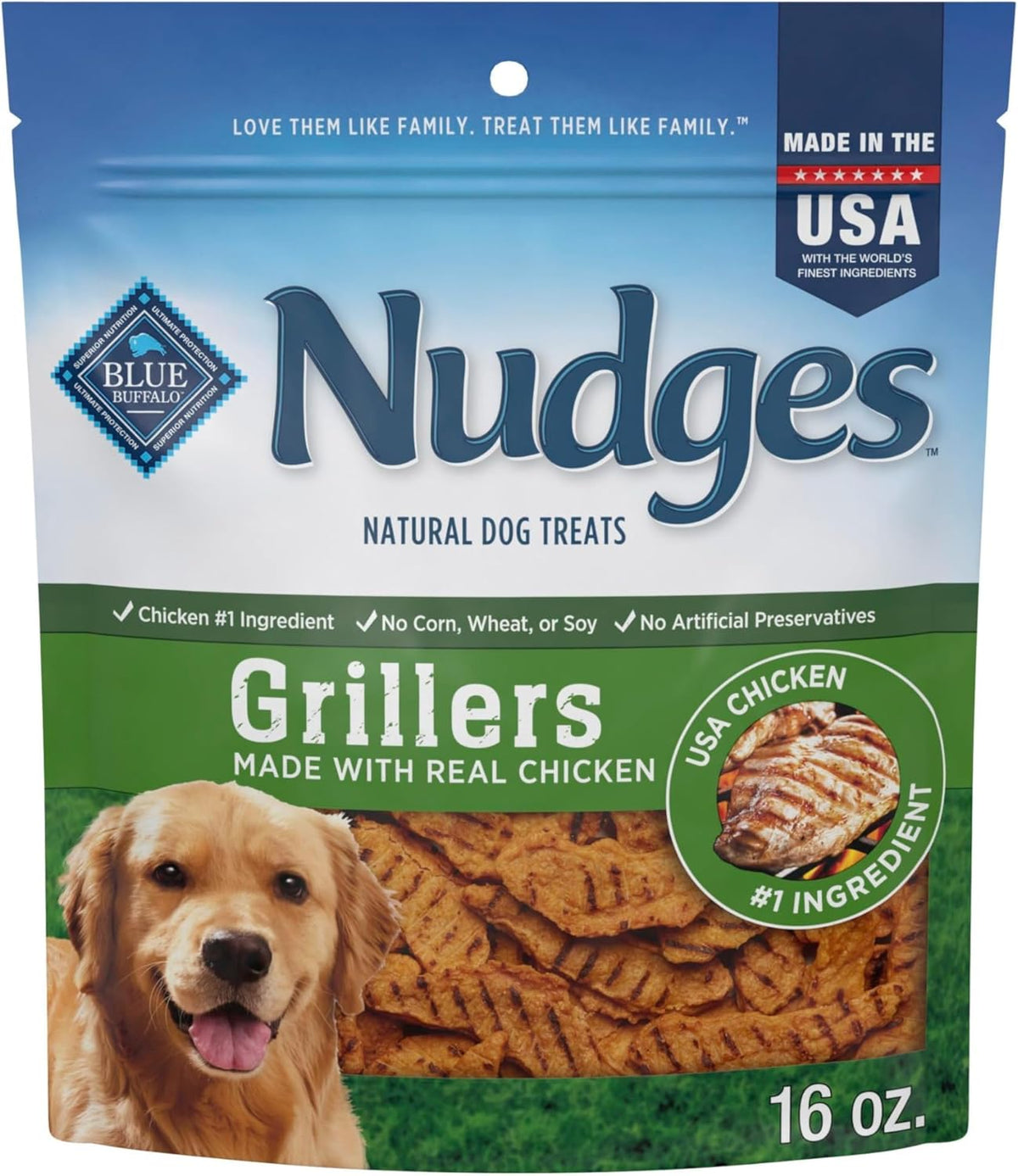 Blue Buffalo Nudges Grillers Natural Dog Treats, Made in the USA with Real Chicken, 16-oz Bag