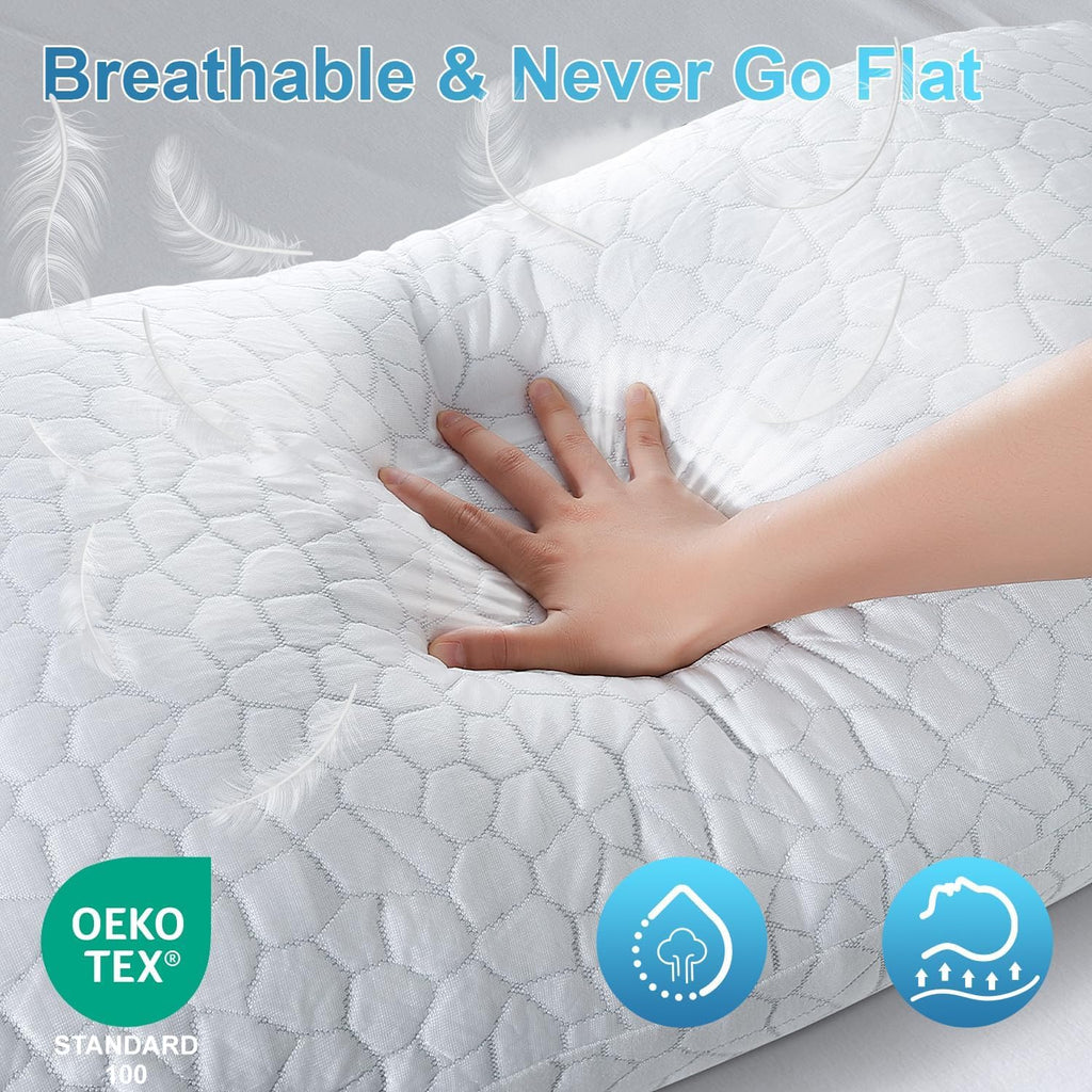 QUTOOL Cooling Pillow for Sleeping, CertiPUR-US Shredded Memory Foam Queen Pillows Set of 2, Cool Pillow for Hot Sleepers Adjustable Firm Pillow for Side, Back, Stomach Sleepers Soft Yet Support,White