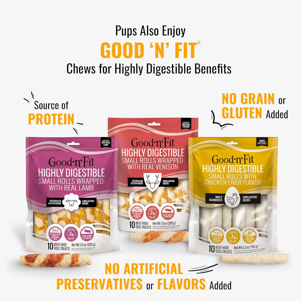 Good ‘n’ Fun Triple Flavor Rolls for Large Dogs, Treat Your Dog to Long-Lasting Chews Made with Real Beef Hide and Chicken, 6 Count