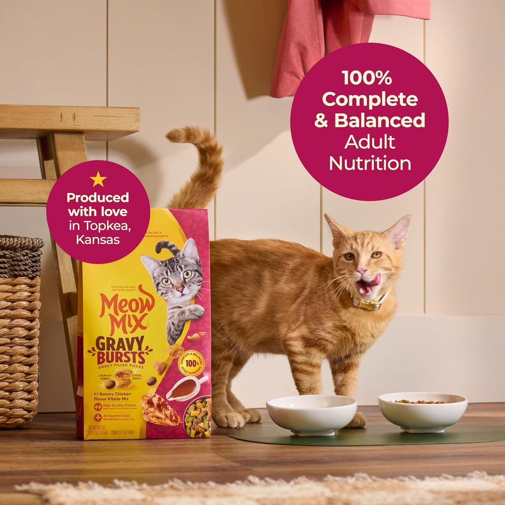 Meow Mix Gravy Bursts, Savory Chicken Flavor Mix, Gravy Filled Dry Cat Food, 3 lb. Bag