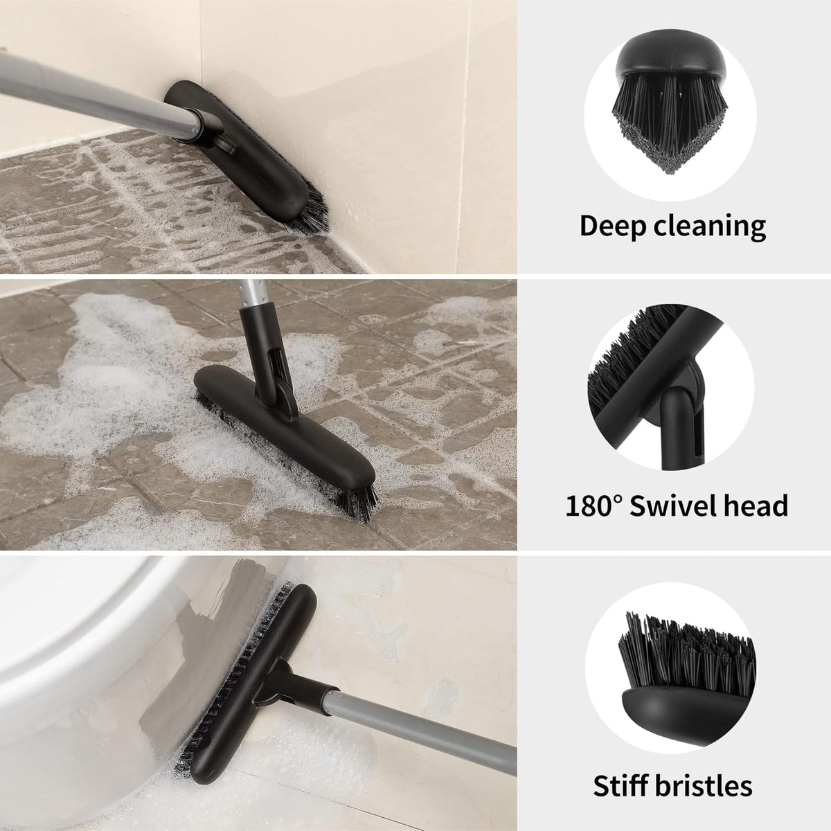 MR.SIGA Heavy Duty Grout Scrub Brush with Long Handle, Shower Floor Scrubber for Cleaning, Tile Scrub Brush with Stiff Bristles