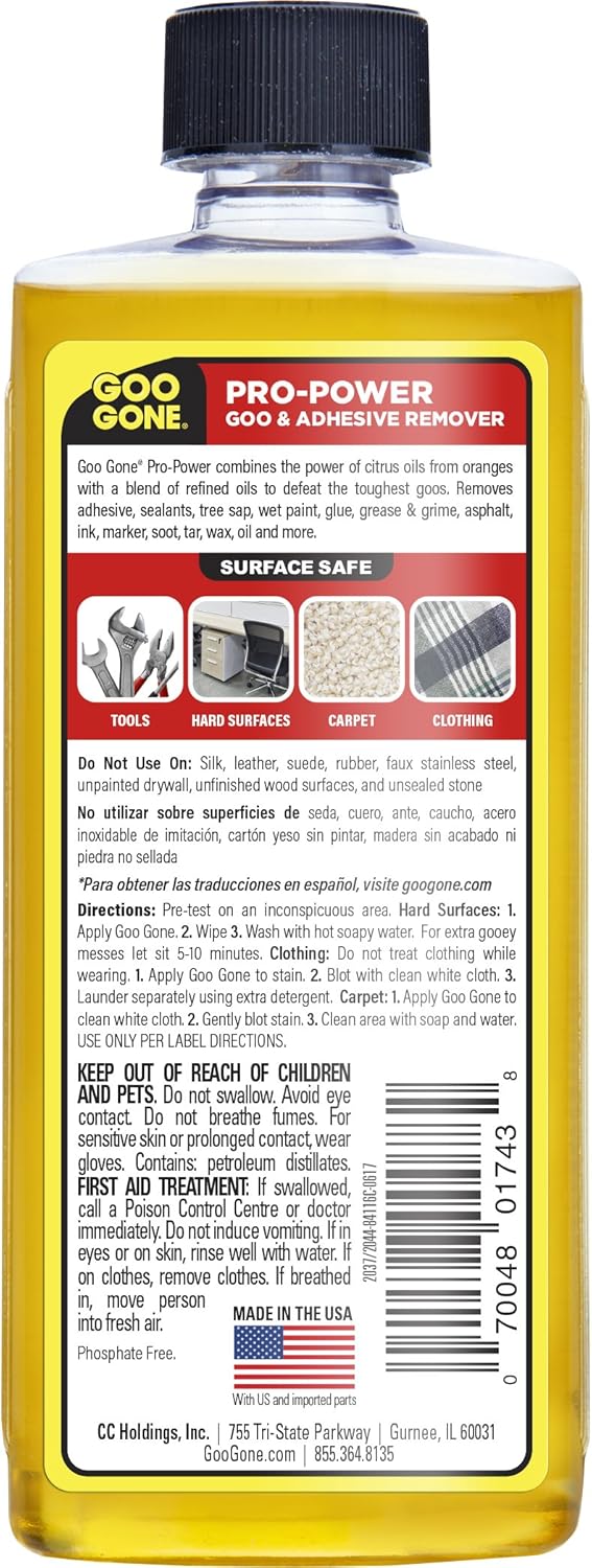Goo Gone Pro Power Adhesive Remover - 8 Ounce - Use on Silicone, Caulk, Contractor's Adhesive, Tar, Adhesive, Grease, Gum, Decals
