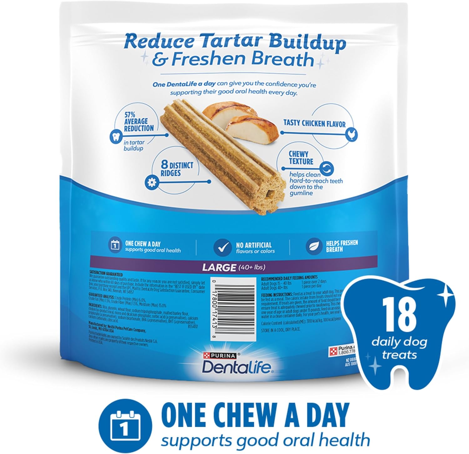Purina DentaLife Made in USA Facilities Large Dog Dental Chews, Daily - 18 ct. Pouch