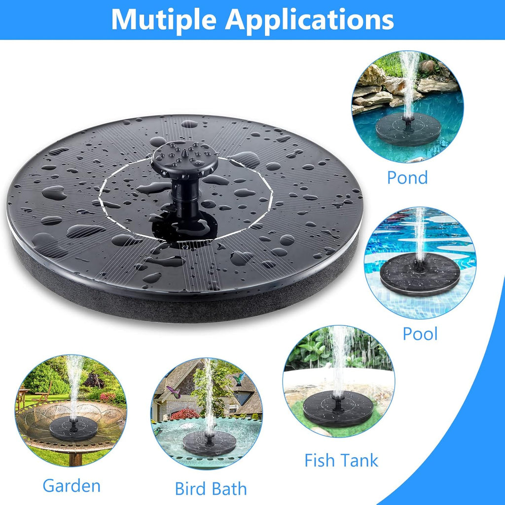 Mademax Solar Bird Bath Fountains, Upgrade 1.4W Solar Fountain Pump with 6 Nozzles, Free Standing Floating Solar Powered Water Fountain Pump for Bird Bath, Garden, Pond, Pool, Outdoor