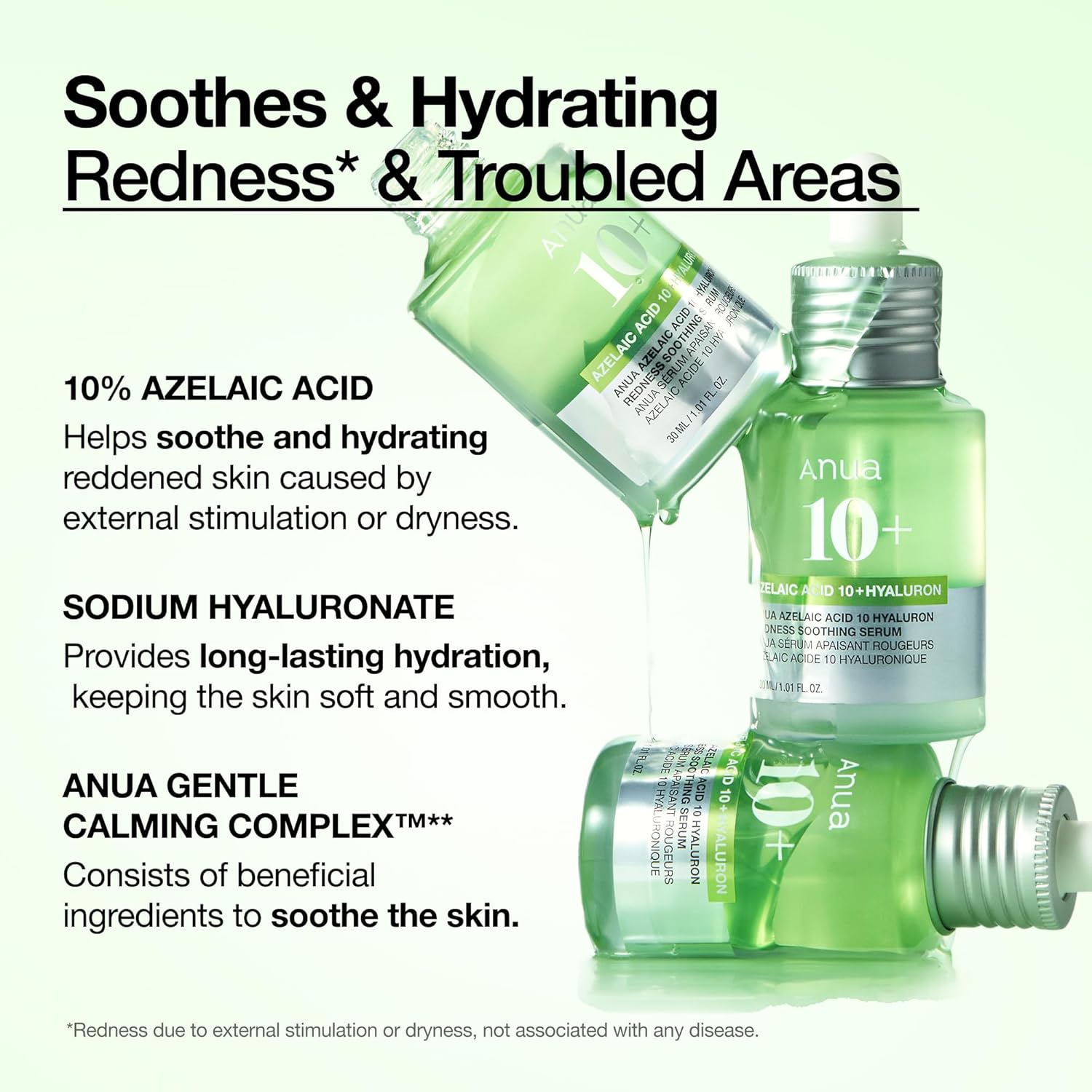 Anua Azelaic Acid 10 Hyaluron Redness Soothing Serum, Facial Serum for Blemish-Prone & Oily-Prone Skin, Lightweight & Hydrating Blemish Care, Hyaluronic Acid, Korean Skincare, 1.01 fl oz.