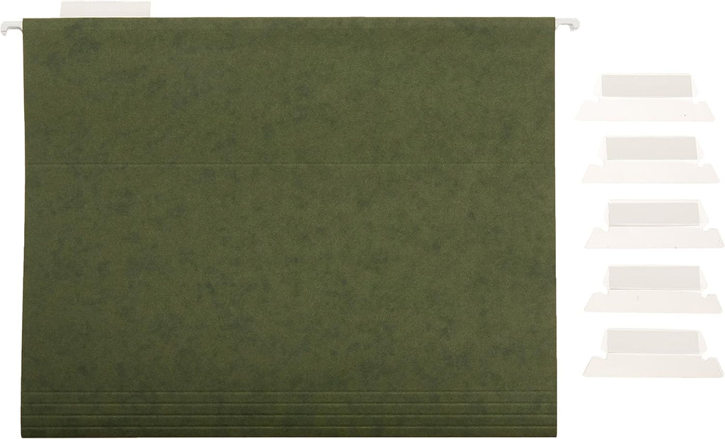 Amazon Basics Hanging Organizer File Folders for Efficient Filing, Sturdy, Adjustable Tabs, Letter Size, Pack of 25, Green